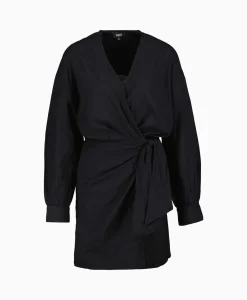 Alix The Label Jurk Ladies Woven Linen Look Wrap Dress Zwart*Dames Bruiloftskleding