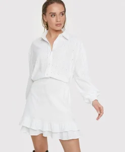 Alix The Label Minirok Knitted Jersey Broderie Skirt Off White*Dames Rokken