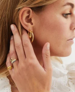 Anna+nina Oorbellen Love Story Hoop Earrings Silver Goldplat Goud*Dames Sieraden