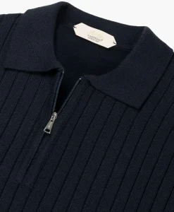 Aurelien Pullover Rib Zip Polos Ls Donker Blauw*Heren Truien