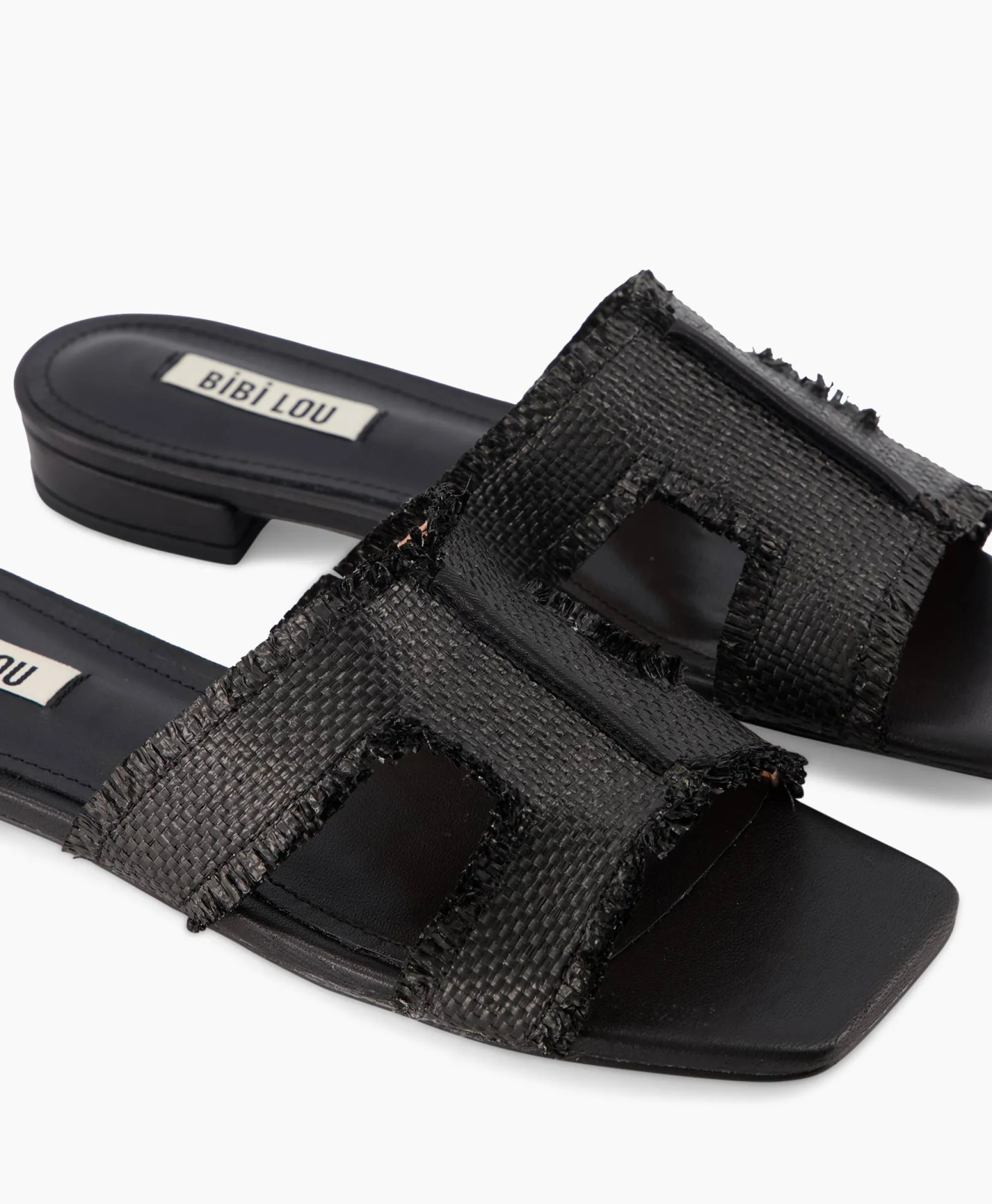 Bibi Lou Sandaal Zonder Hak Rafia Zwart*Dames Sandalen