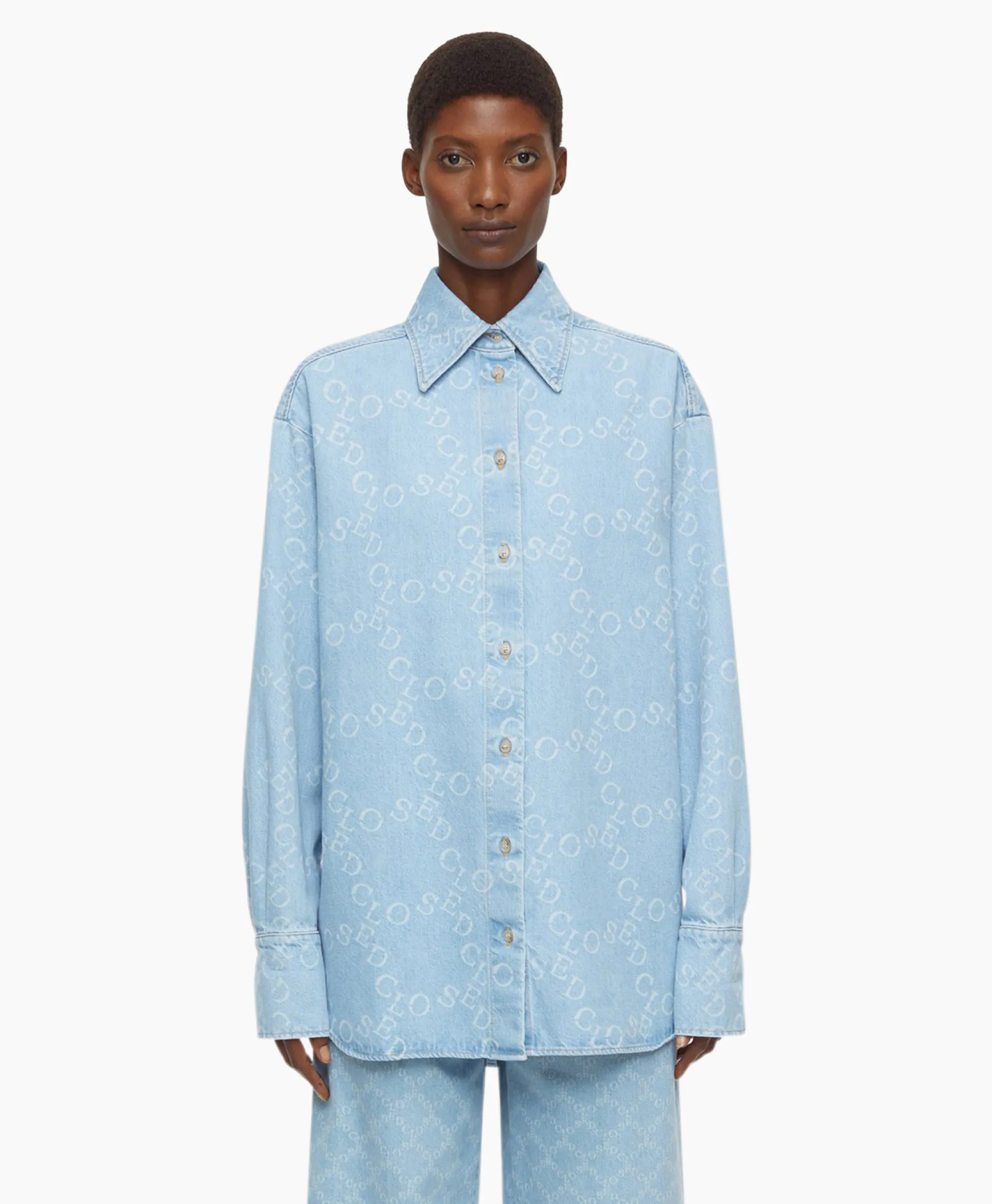 Closed Blouse Boxy Long Sleeve Licht Blauw*Dames Blouses