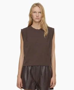 Closed Top Pleated Sleeveless Bruin*Dames T-Shirts & Tops