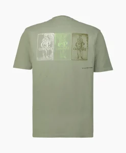 Cp Company T-Shirt Korte Mouw Jersey Artisinal Three Cards Groen*Heren T-Shirts