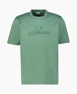 Cp Company T-Shirt Mercerized Jersey Twisted Logo Licht Groen*Heren T-Shirts