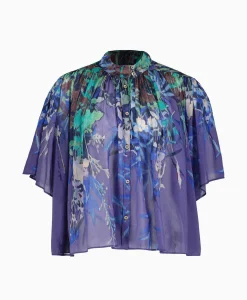 Forte_forte Blouse Heaven Print Cotton Silk Voile Short Sleeve Paars*Dames Blouses