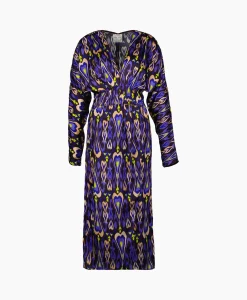 Forte_forte Midi Jurk Print Satin Dress Norther Light Paars*Dames Jurken