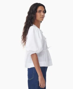 Ganni Blouse Cotton Poplin Peplum Wit*Dames Blouses