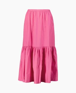 Ganni Maxi Rok Cotton Poplin Long Flounce Pink*Dames Rokken