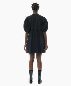 Ganni Mini Jurk Cotton Poplin Tie String Zwart*Dames Jurken