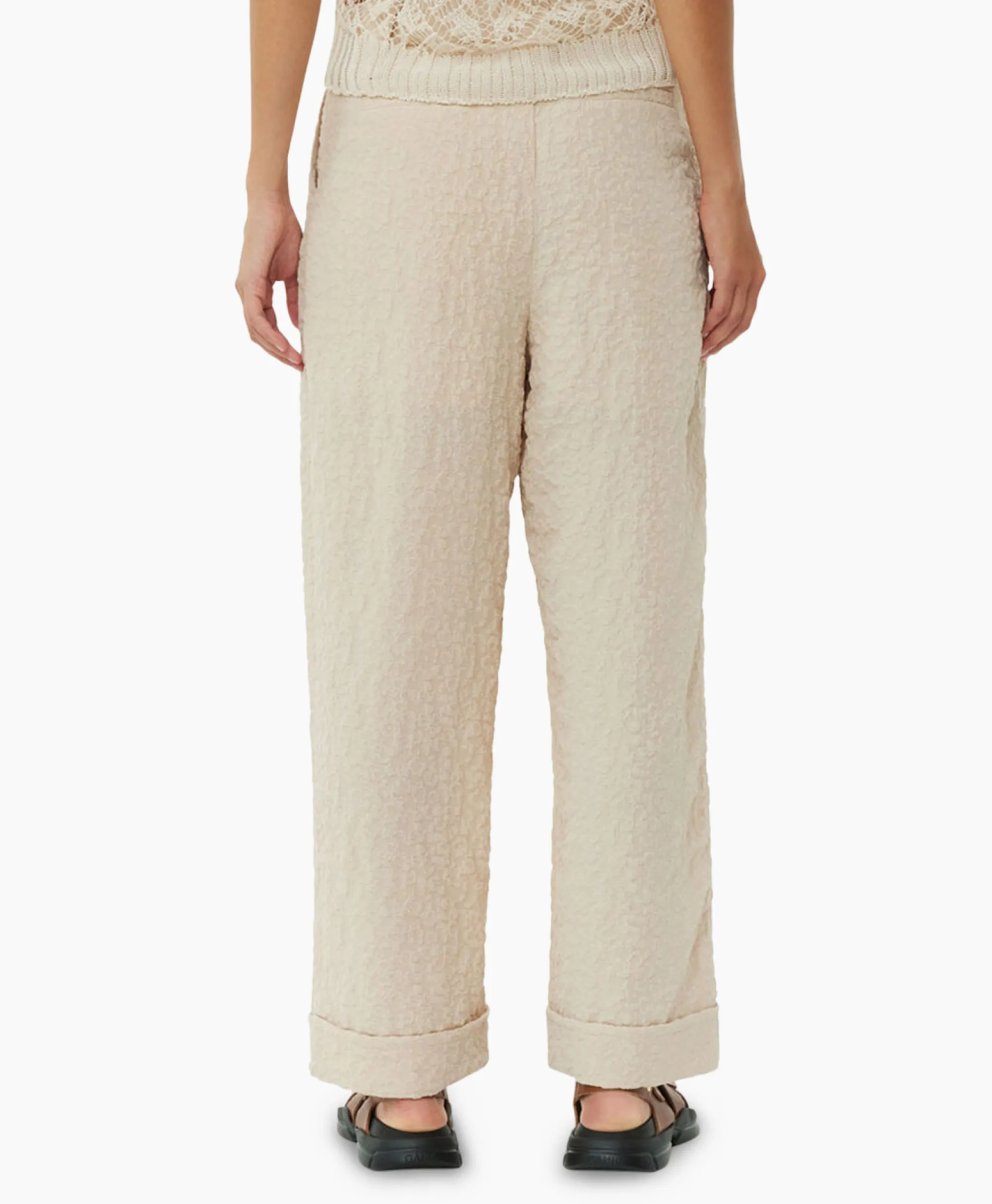 Ganni Pantalon Textured Suiting Mid Waist Beige*Dames Broeken