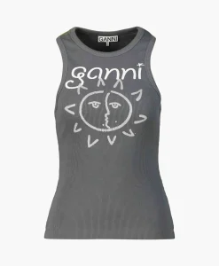 Ganni Top Graphic Rib Sun Grijs*Dames T-Shirts & Tops