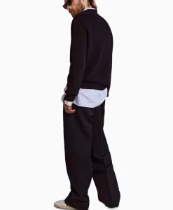 Golden Goose Broek Golden M Wide Legs Compact Gabardine Wool Donker Blauw*Heren Broeken