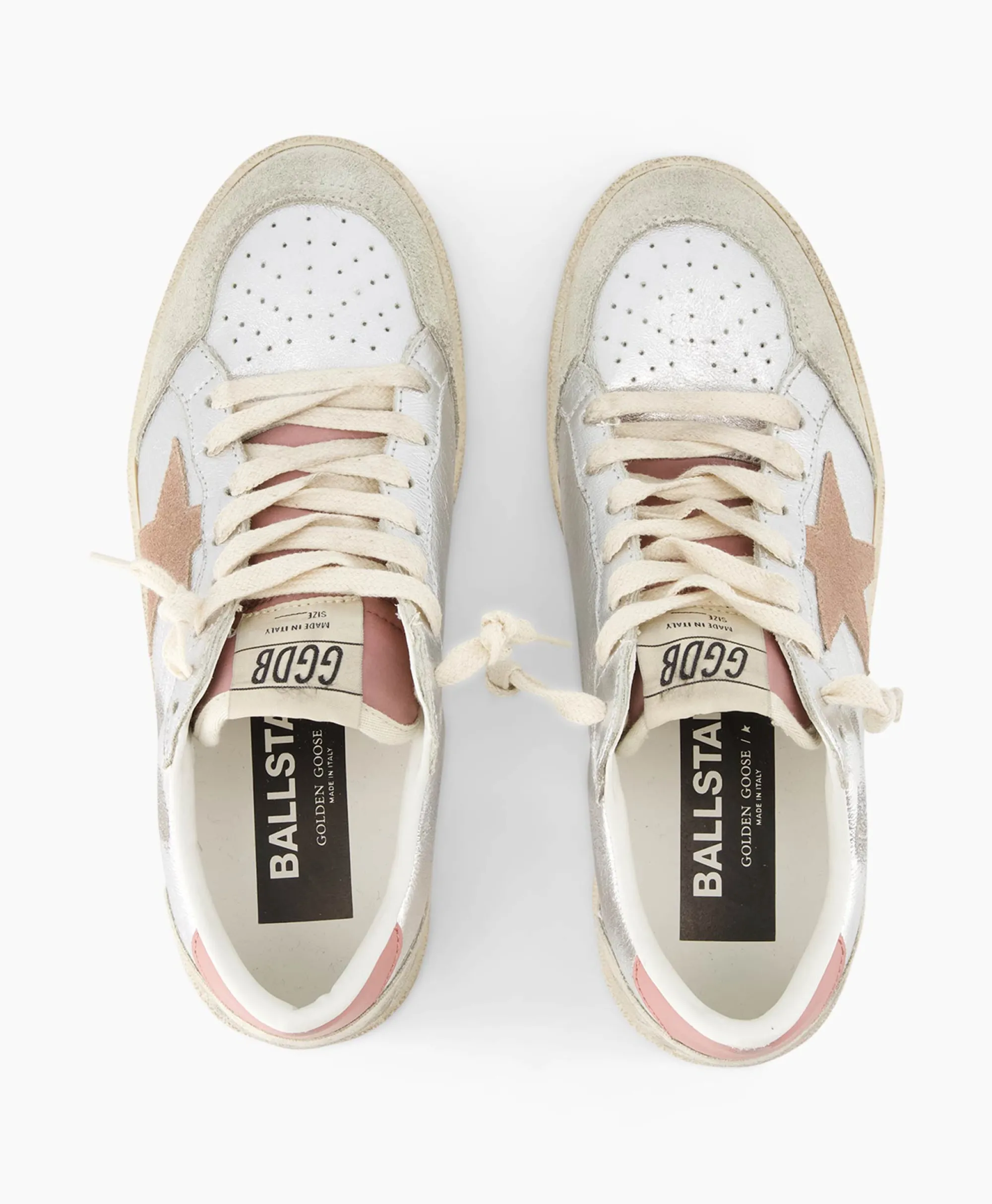Golden Goose Sneaker Ballstar Laminated Upper Washed Suede Star Zilver*Dames Sneakers