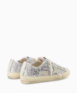 Golden Goose Sneaker V-Star 2 Glitter Upper Rubber Toe Suede St Zilver*Dames Sneakers