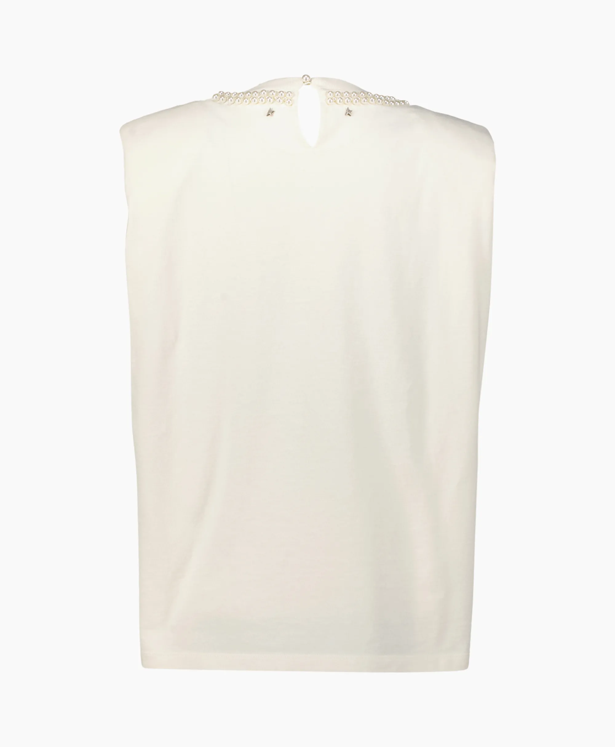 Golden Goose Top Journey W's Sleeveless Padded Shoulders Pearls Off White*Dames T-Shirts & Tops
