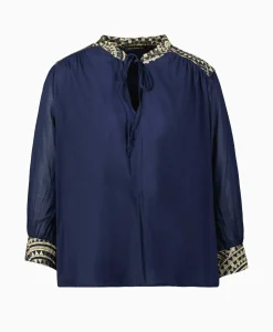 Greek Archaic Kori Blouse All Over Drawstrings Donker Blauw*Dames Blouses