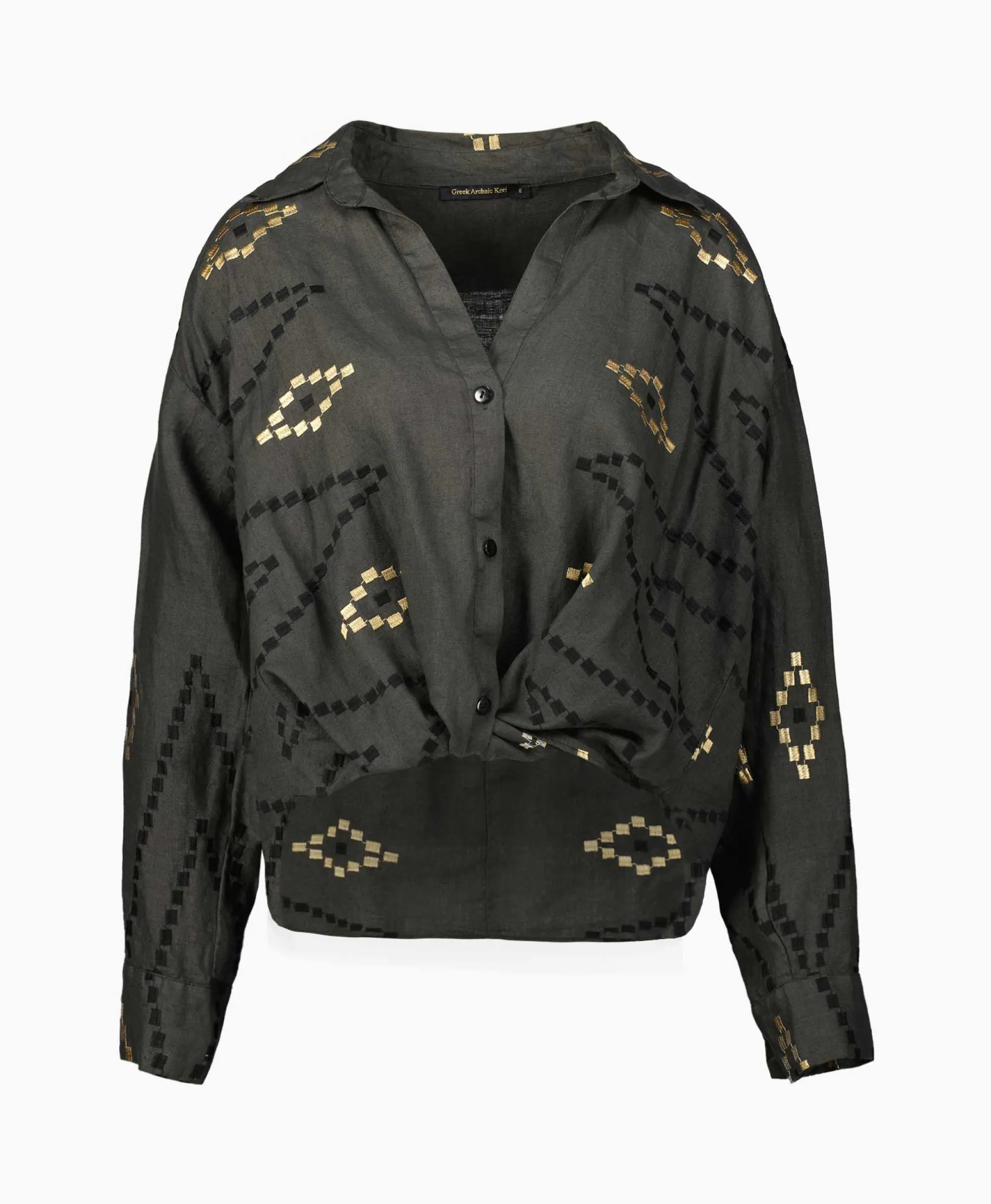 Greek Archaic Kori Blouse Wrap Zig Zag Khaki*Dames Blouses
