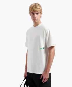 Olaf Hussein T-Shirt Korte Mouw Watercolor Logo Slub Off White*Heren T-Shirts