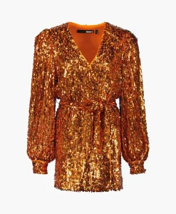 Rotate Mini Jurk Sequins Belted Oranje*Dames Jurken