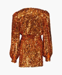 Rotate Mini Jurk Sequins Belted Oranje*Dames Jurken