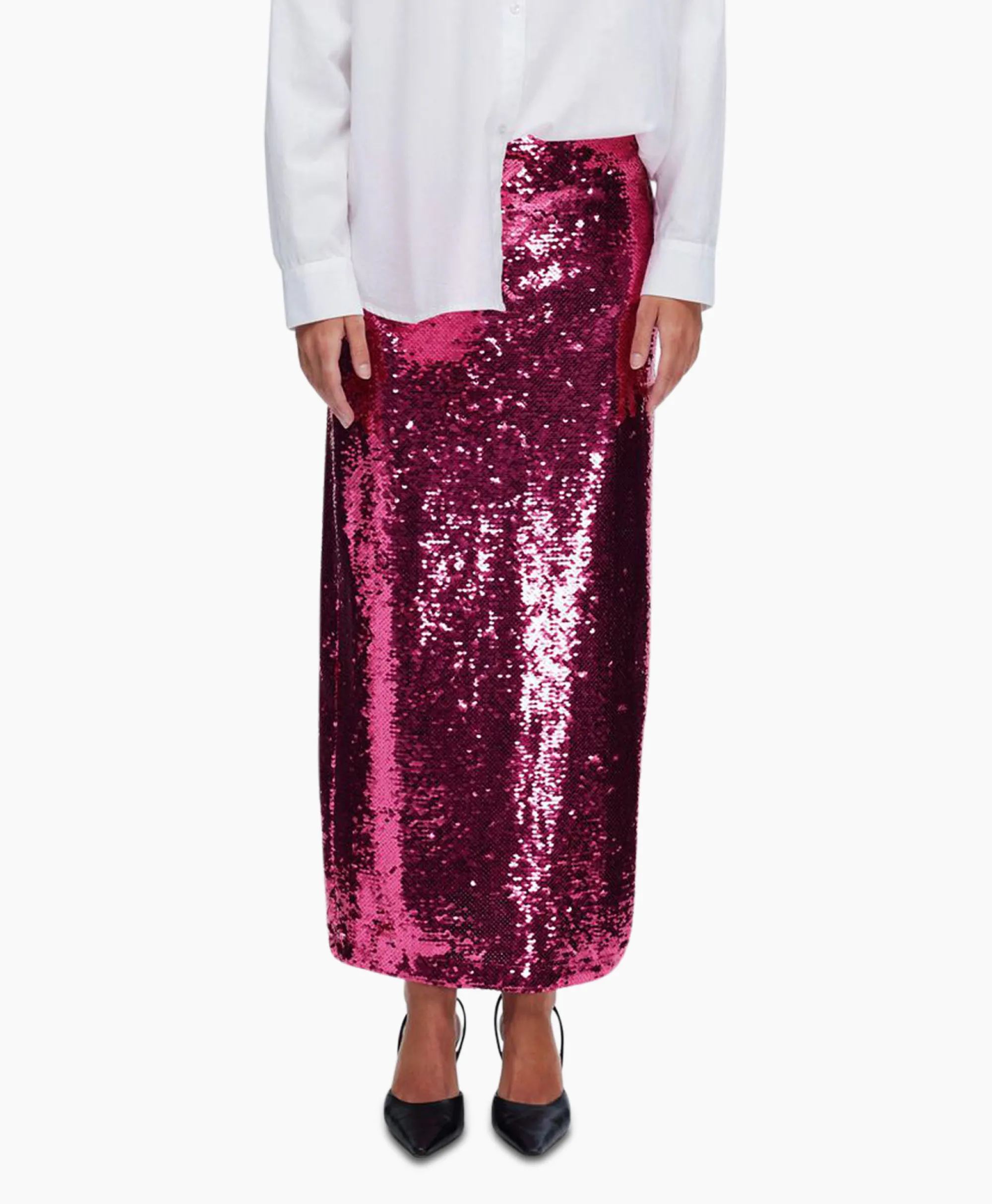 Selected Femme Rok Omina Hw Ankle Sequins Skirt B Pink*Dames Rokken