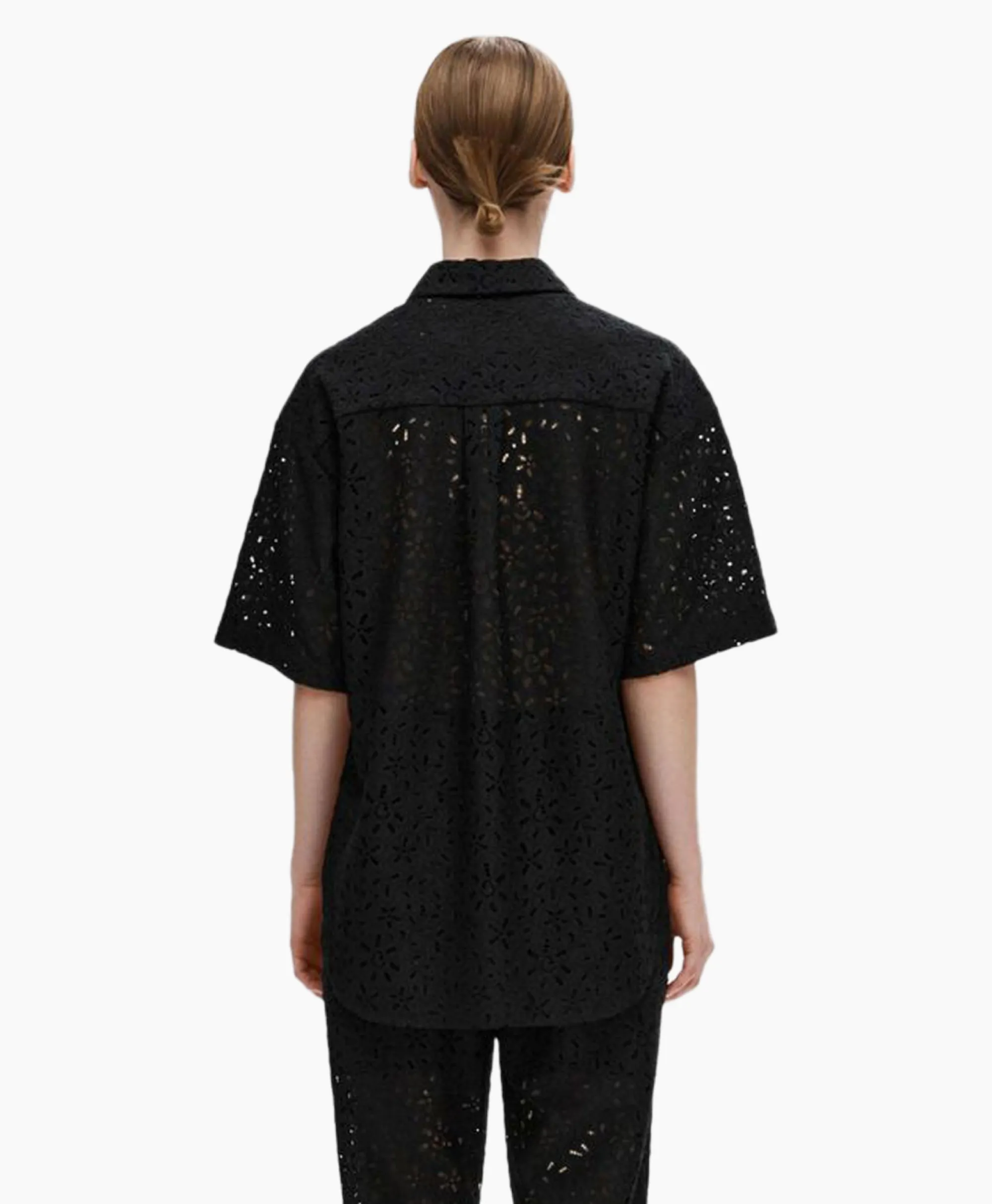 Selected Femme T-Shirt Karola 2/4 Oversize Lace Shirt B Zwart*Dames T-Shirts & Tops