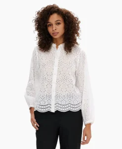 Selected Femme T-Shirt Korte Mouw Tatiana L/S Embr Shirt Noos Wit*Dames T-Shirts & Tops