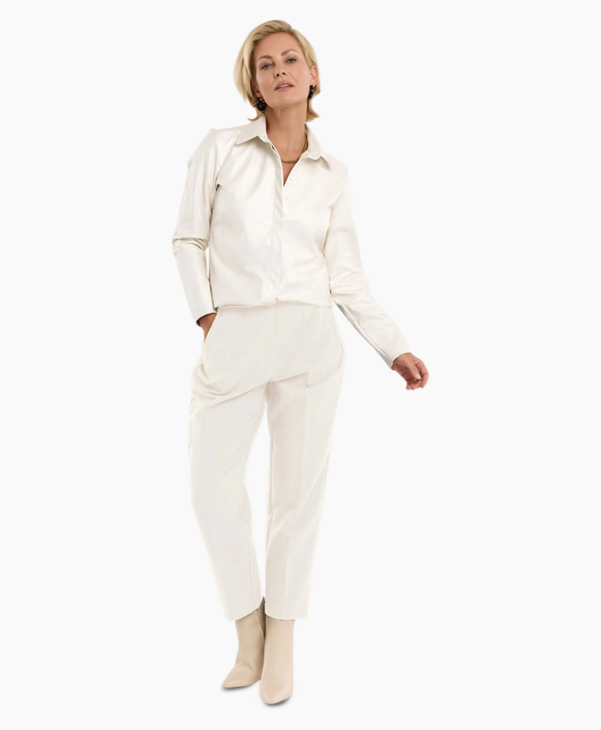 Studio Anneloes Broek Nine Shiny Bonded Trousers Off White*Dames Broeken