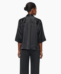 Zenggi Blouse Sating Short Sleeve Zwart*Dames Blouses