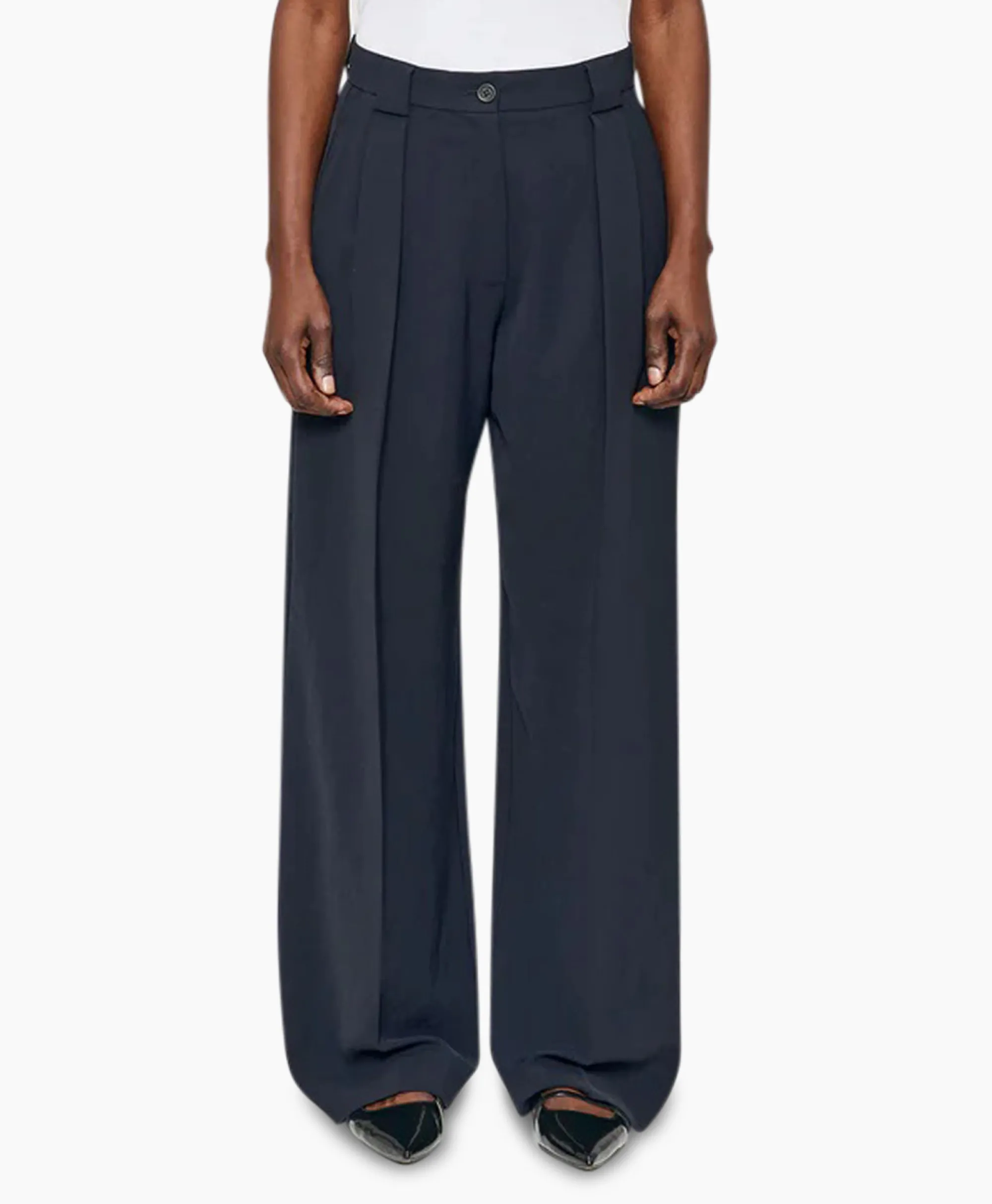 Zenggi Pantalon Wide Pleated Donker Blauw*Dames Broeken